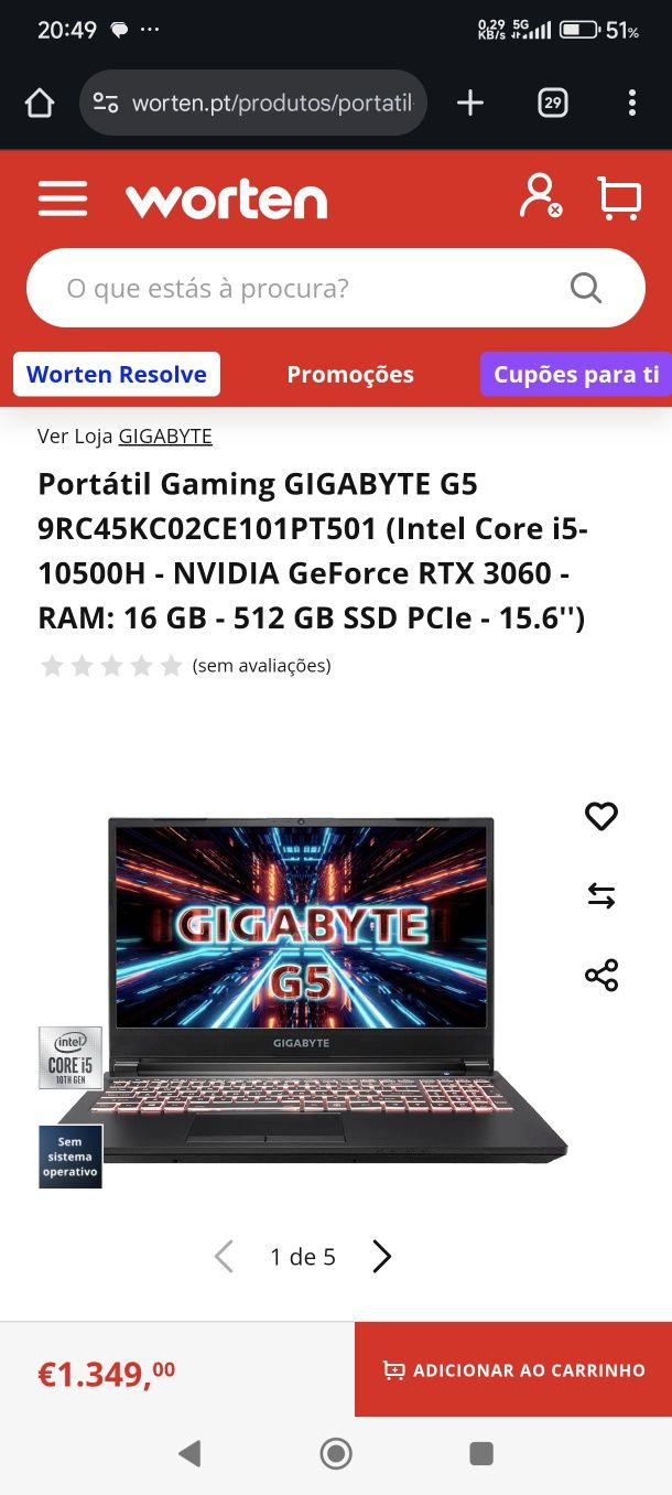 Notebook Gaming Gigabyte G5 RTX 3060