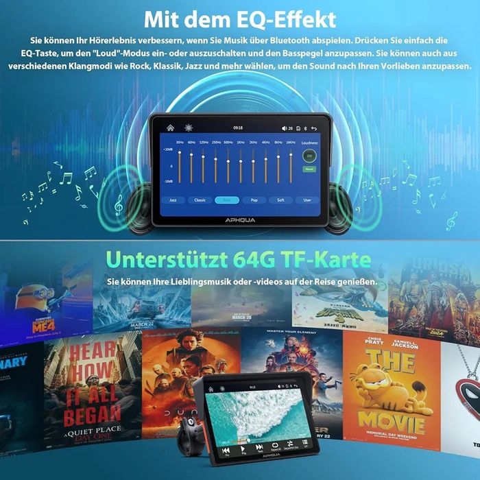 Бездротовий екран CarPlay APHQUA A722 для мотоцикла, 7-дюймовий водоне