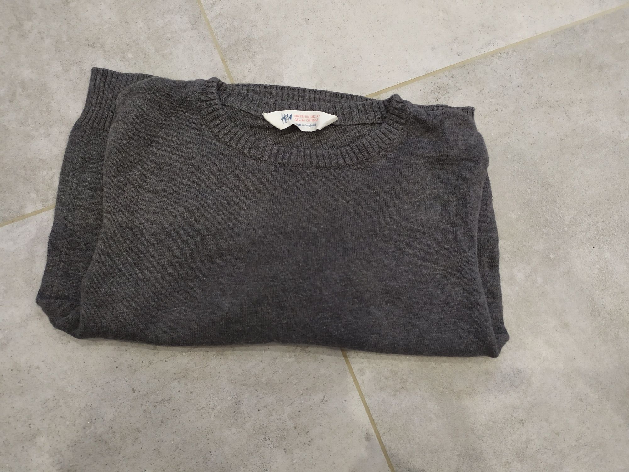 Sweter chłopięcy H&M 2-4 lata 92 104, 110 szary bdb