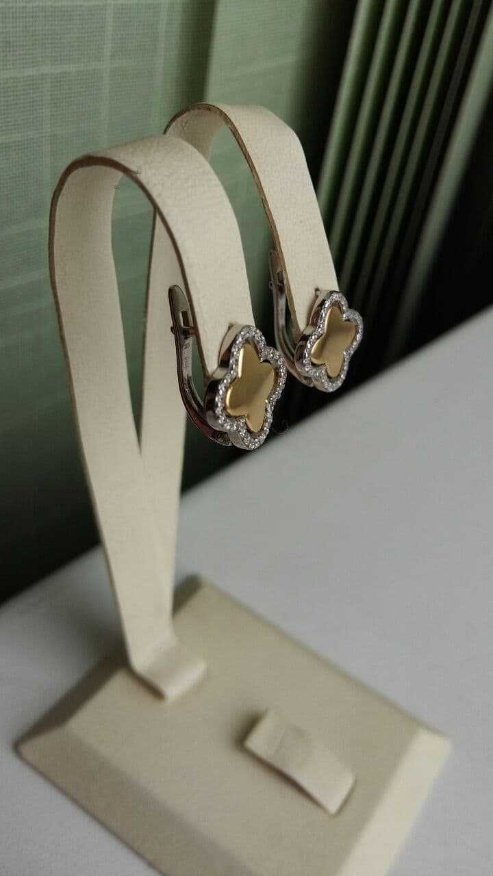 Срібний комплект сережки Чотирилисник з позолотою Ван Клиф срібло 925