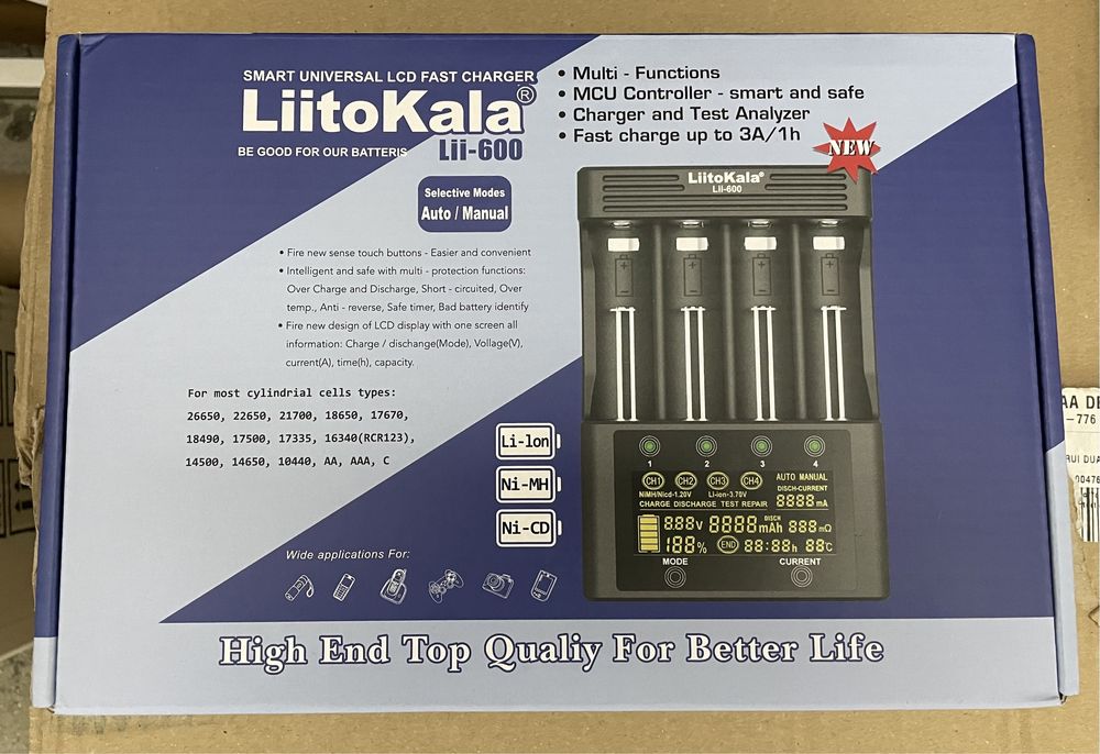 Carregador baterias teste lion 18650 Liitokala 600