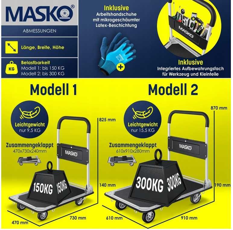 Wózek transportowy PLATFORMOWY MAGAZYNOWY 150KG koła 360 stopni  MASKO