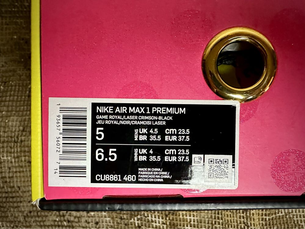Nike Air Max 1 Premium Game Royal Laser CrimsonBlack Женские Кроссовки