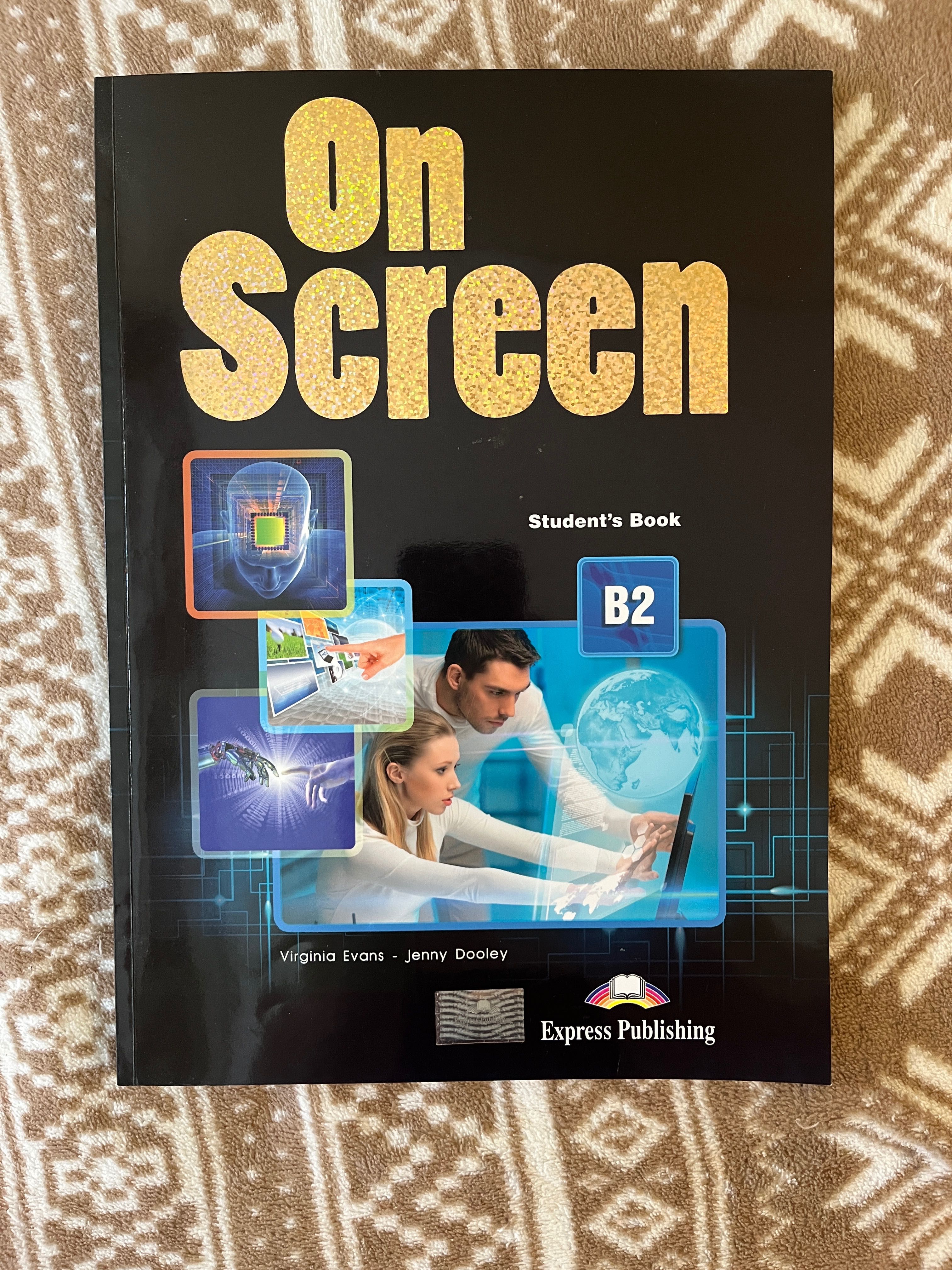 On Screen B2 Students book, Workbook, Grammar book, writing book.