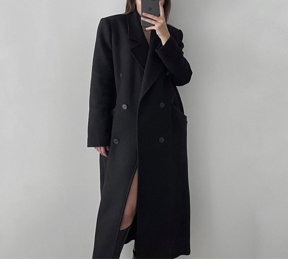 Zara czarny dwurzędowy płaszcz oversize długi XS