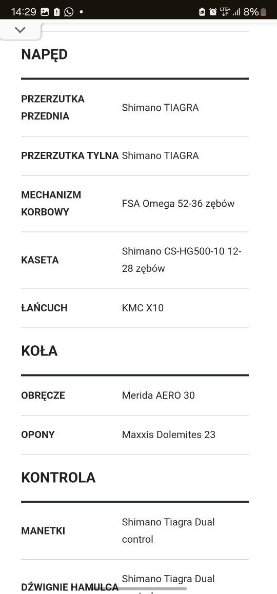 Merida reacto 300 szosa rozmiar s
