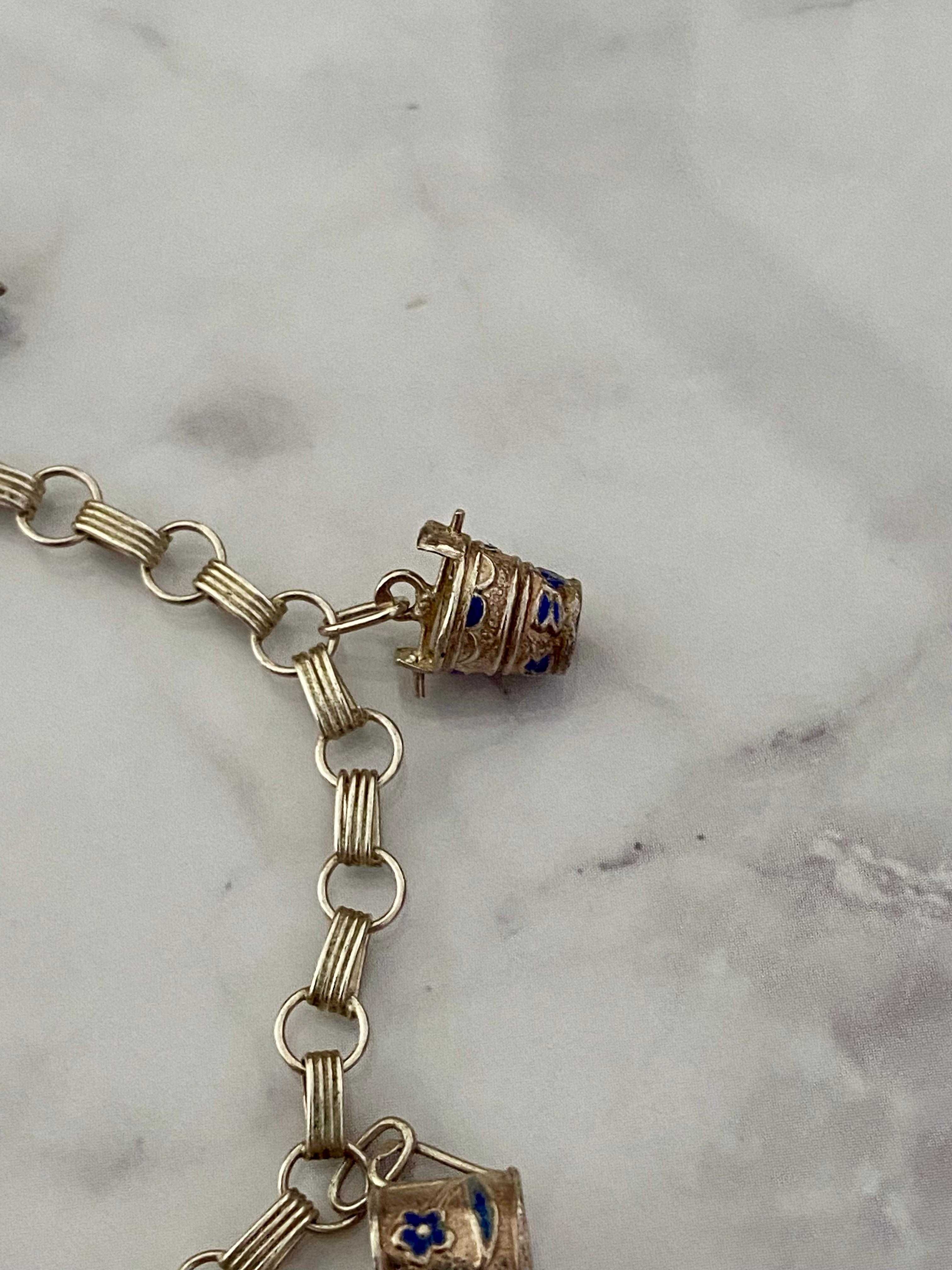 Pulseira em Prata 925 Sólida com Vários Pendentes