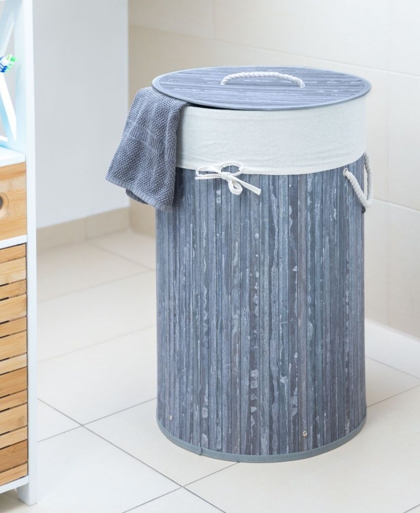 Relaxdays Kosz na pranie bambusowy z pokrywą 70 l