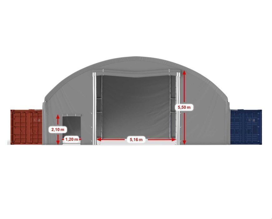 12x12m Namiot ZADASZENIE do kontener WEJŚCIE+WJAZD tył pełny