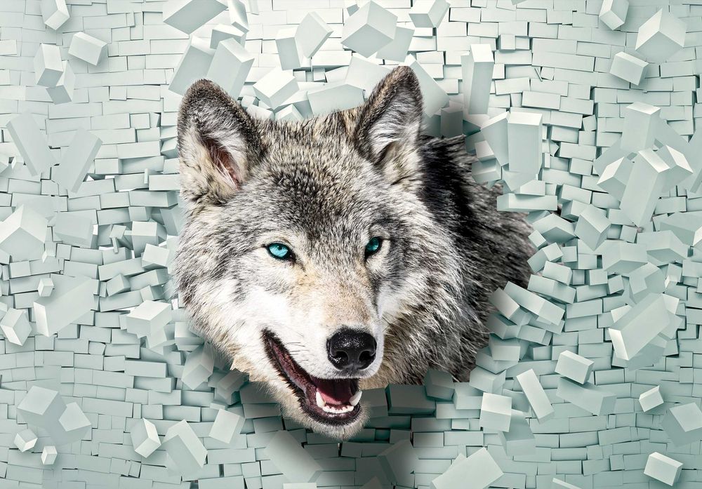 Fototapeta Wilk Cegła Zwierzęta Na Ścianę 3D Twój Rozmiar + KLEJ