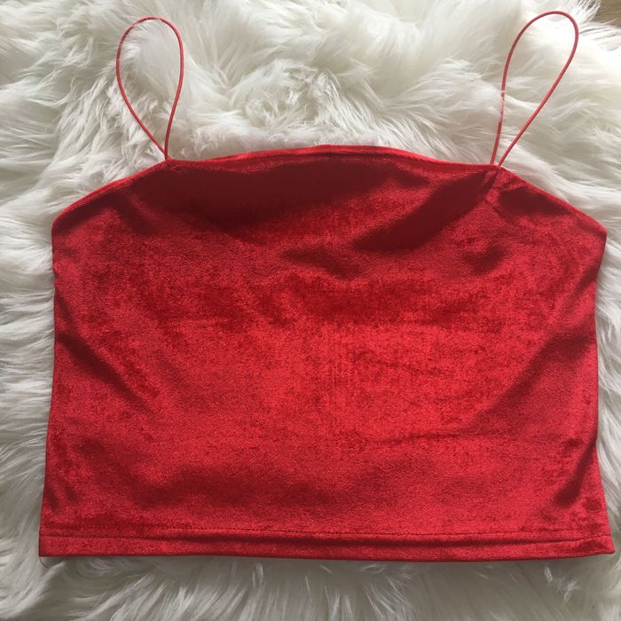 Welurowy, czerwony top na ramiączkach Velvet S(36)