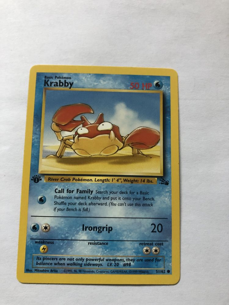 Karta Pokemon krabby 51/62 first 1 edition fossil