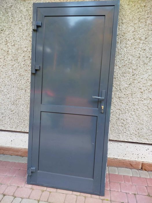 Drzwi lewe aluminiowe zewnętrzne antracyt 200x89 niemieckie pełne