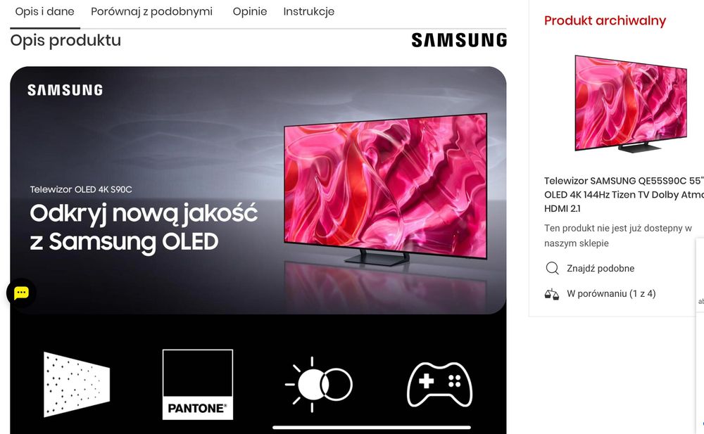 TV Smart tv Samsung S90C 55’’ OLED jnowy gwarancja 4K 144 Hz pudełko