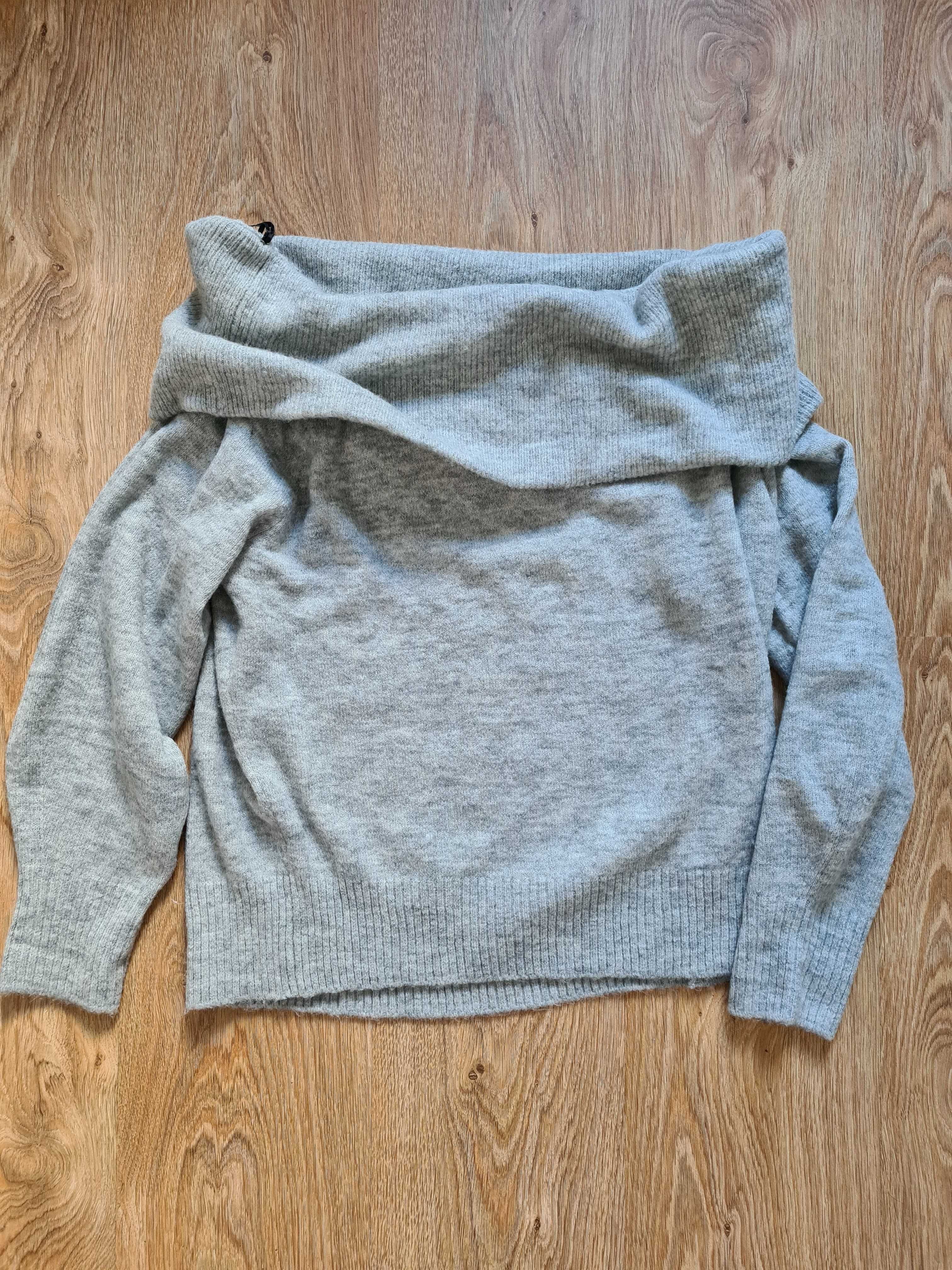 Sweter z odkrytymi ramionami, milusi szary, S/M, z domieszką wełny,H&M