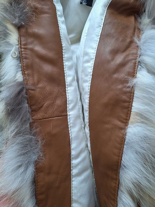 Damska Kamizelka Futerkowa Z Kapturem Beżowa Luka-Pelli (S) 100% skóra