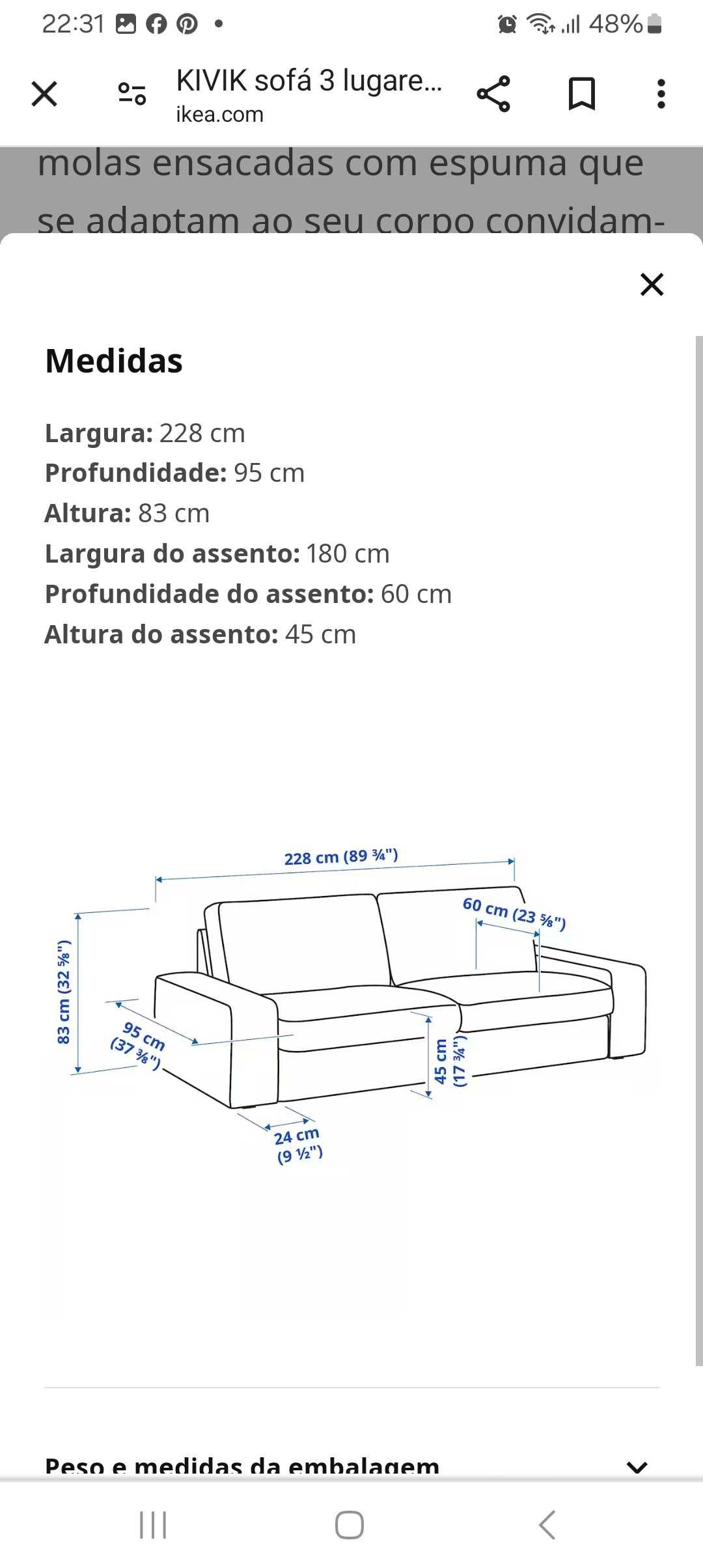 Sofá Kivik Ikea branco + capa textura cinza/beja