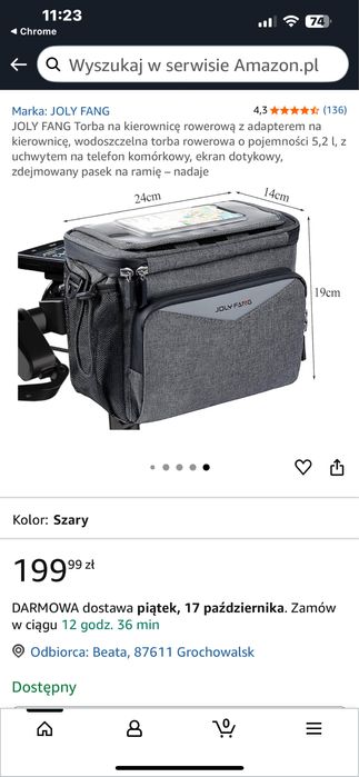 Torba rowerowa na kierownice roweru