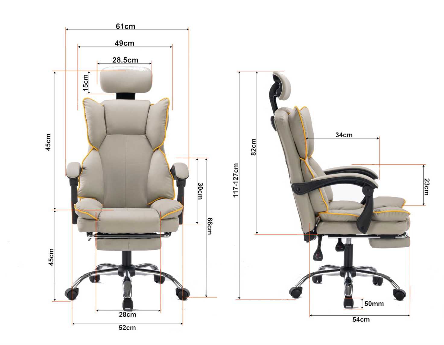 Fotel ergonomiczny biurowy obrotowy z podnóżkiem do biurka Khaki