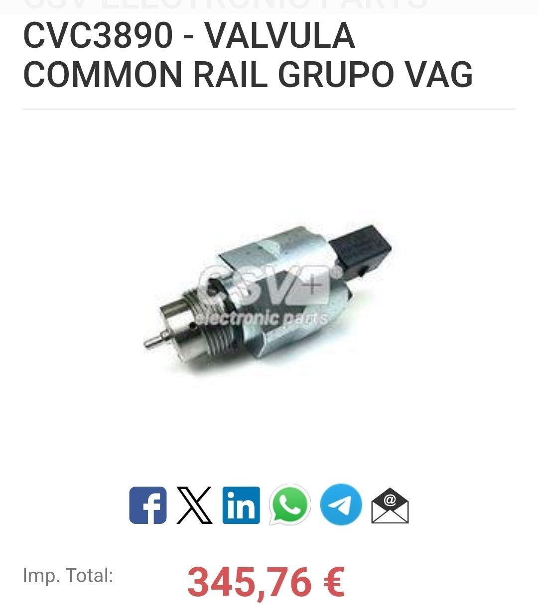 Valvula Pressao Common Rail grupo Vag vw Audi  Skoda  CVC3890 /03L1307