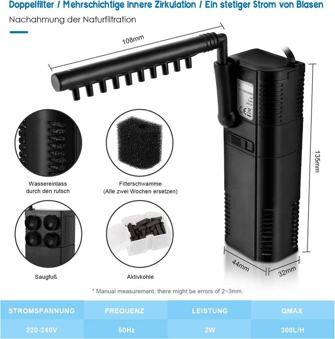 Filtro bomba de aquário 300L/h , novo