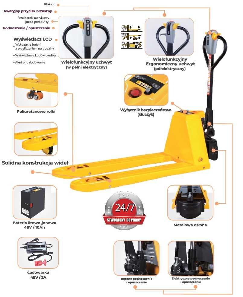 Paleciak elektryczny PPT20H wózek paletowy widły 1150mm