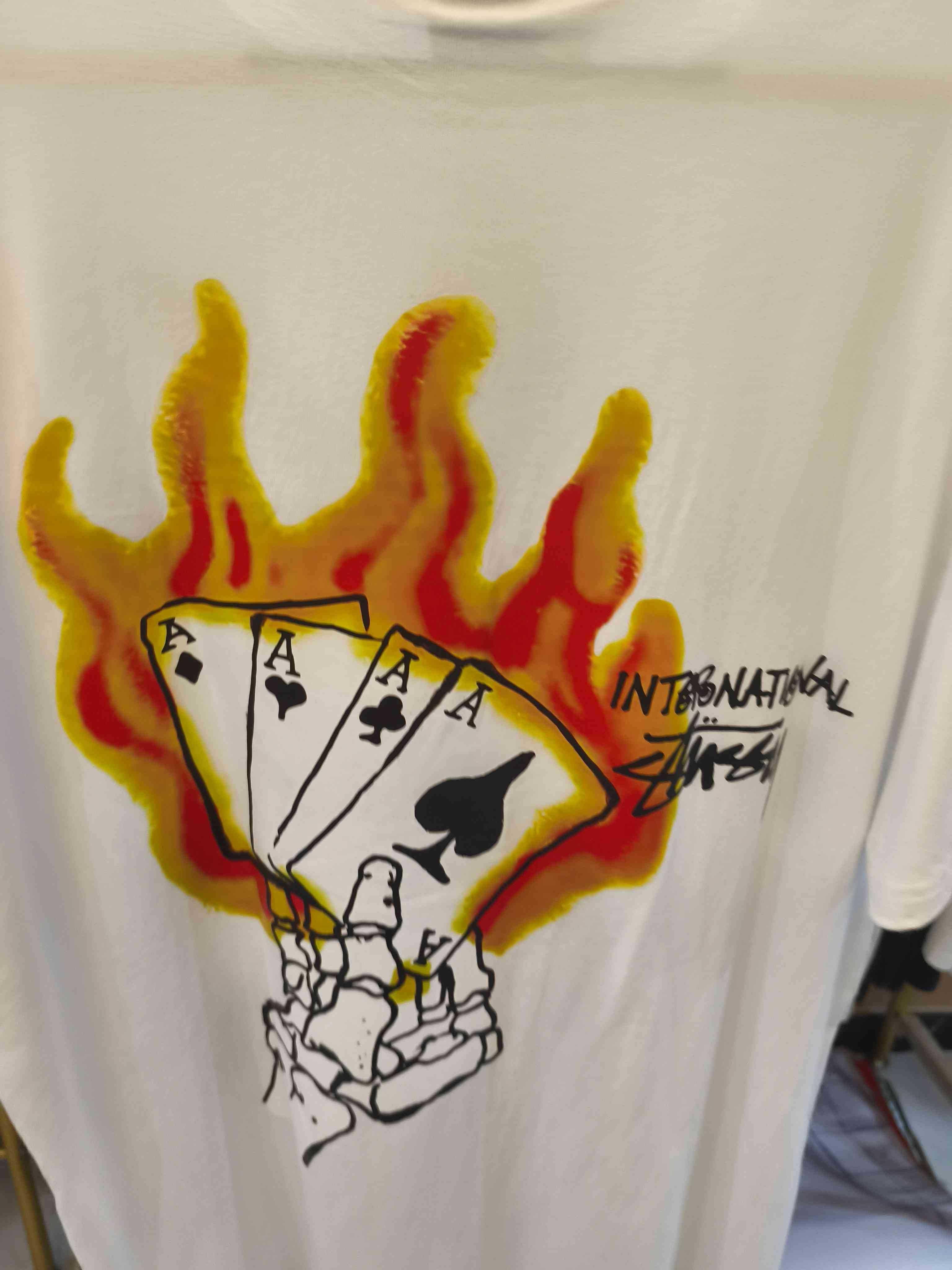 Stussy，Męska biała koszulka z nadrukiem letnim, rozmiar L