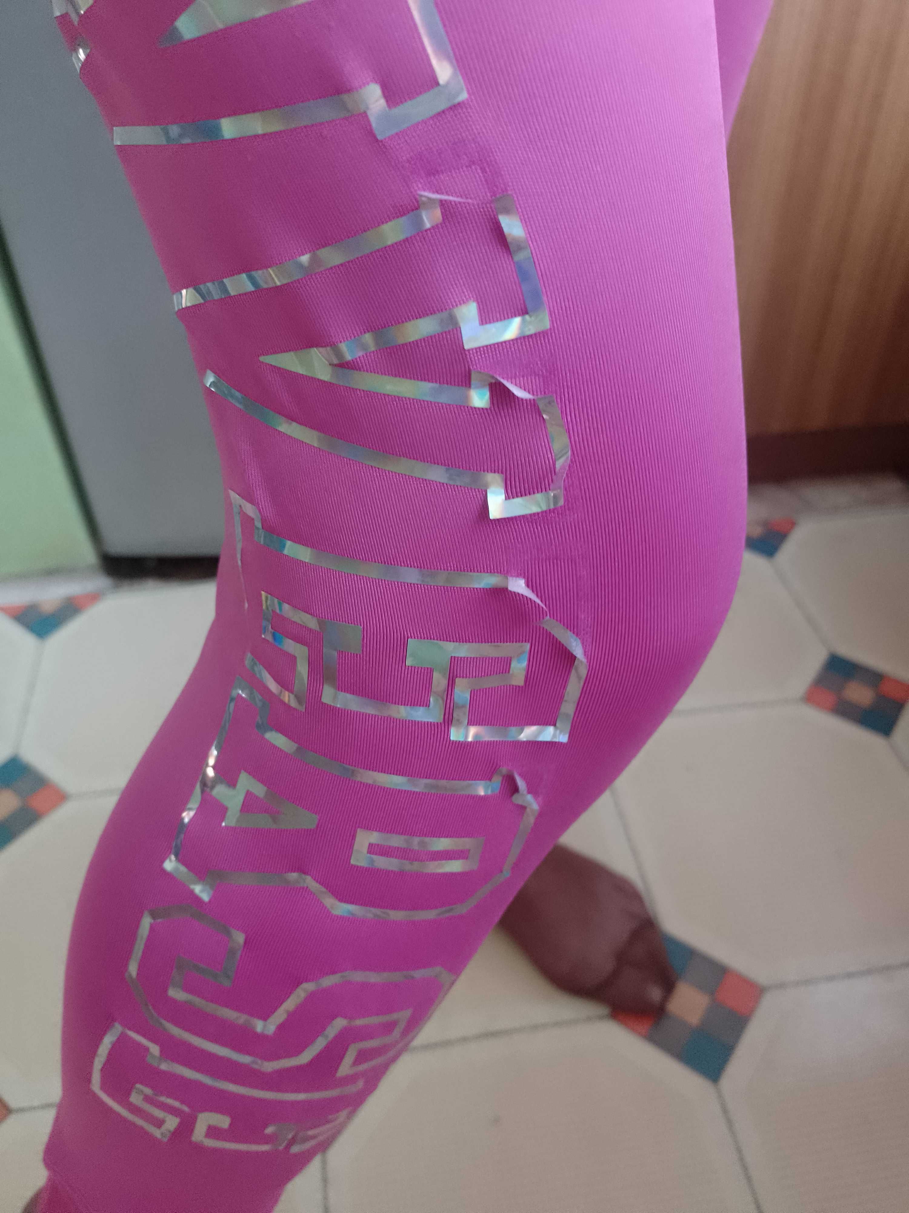 (XL) Converse/ Różowe, bogato zdobione legginsy fitness, getry