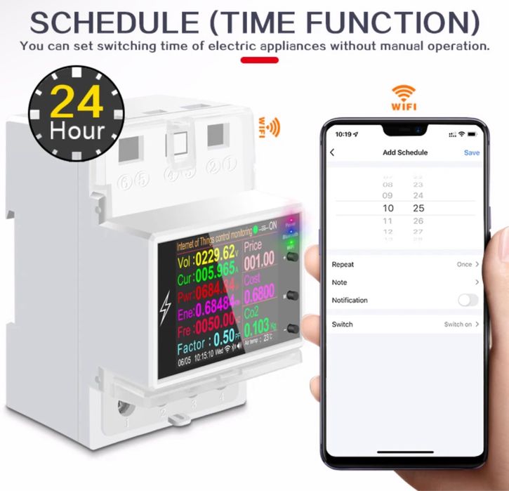 Tuya Умное Реле AT4PW 100A Tuya с Wi-Fi, на Din-рейку, 220 В