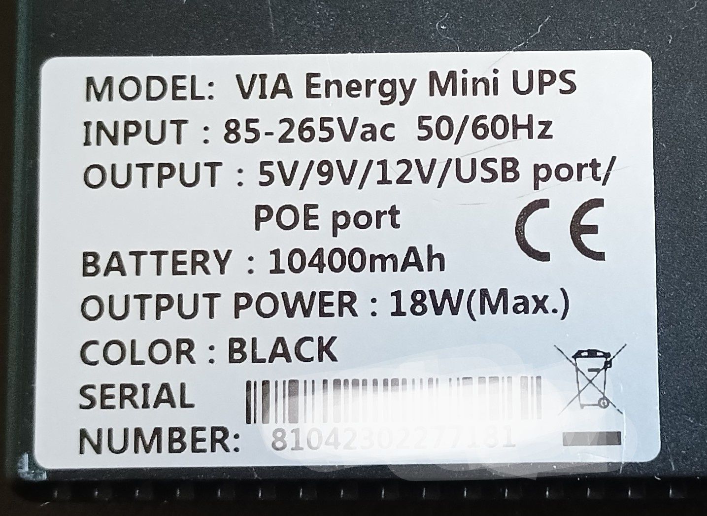 VIA Energy mini UPS 10400 mAh безперебійник