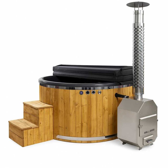 Balia ogrodowa z jacuzzi 6–8 osobowa – z piecem opalanym drewnem 24 kW