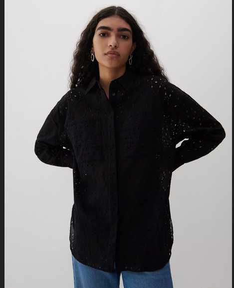 Ażurowa, haftowana koszula czarna, Reserved, nowa , S/M 100% bawełna