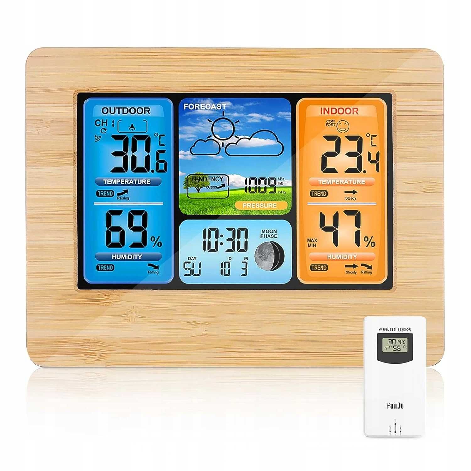 Cyfrowa stacja pogodowa ALLOMN Wireless Bamboo z barometrem i zegarem