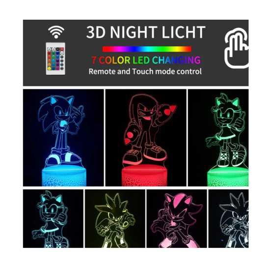 lampka nocna LED 3D - PREZENT - hologram SONIC x 3