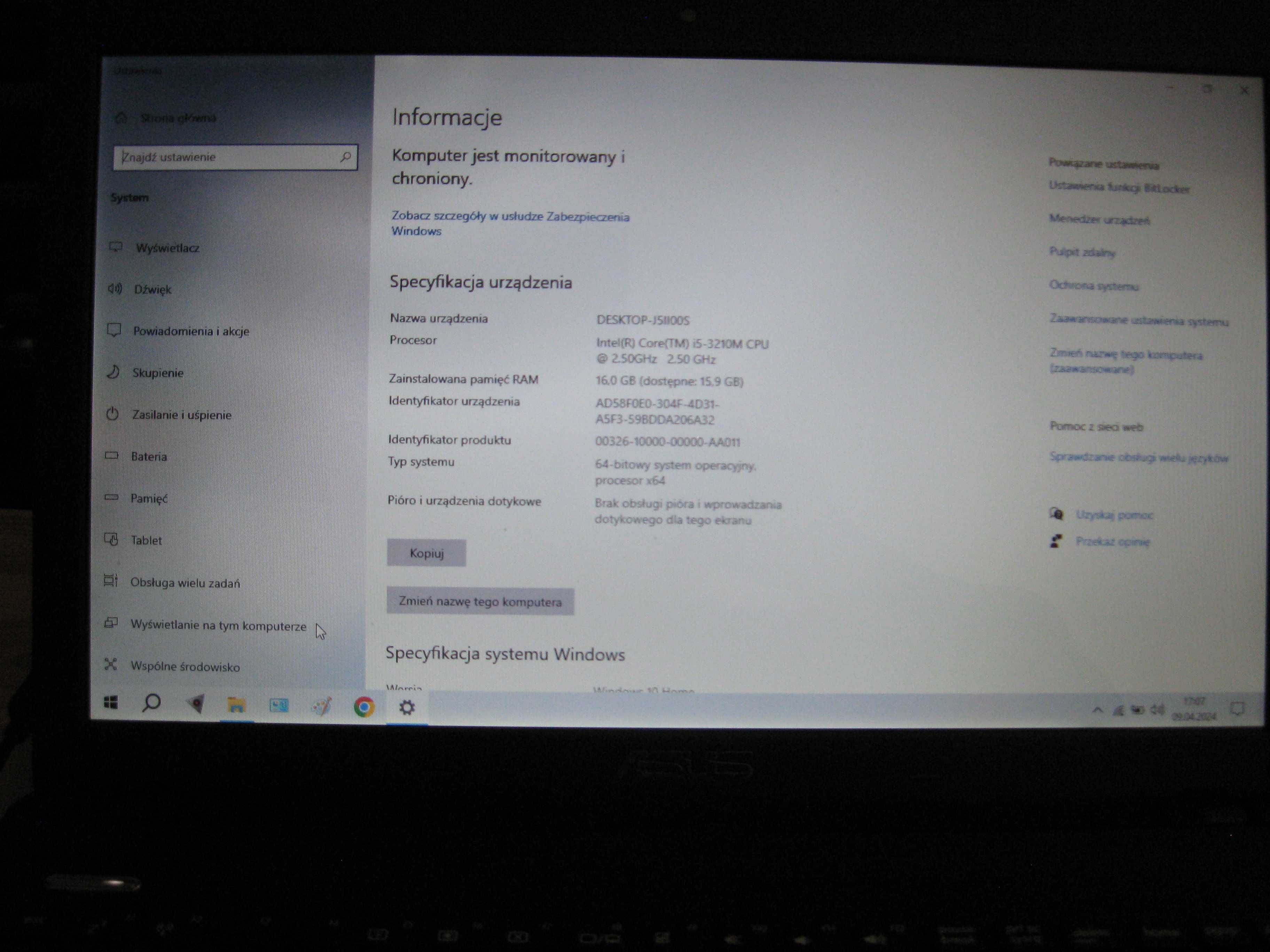 Laptop ASUS K55VD 16/512 GB dysk SSD