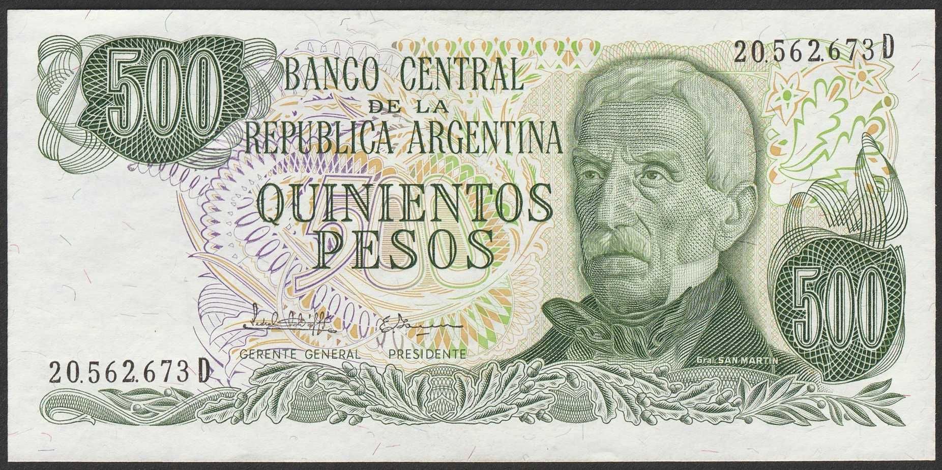 Argentyna 500 pesos 1977/82 - generał San Martin - stan bankowy UNC