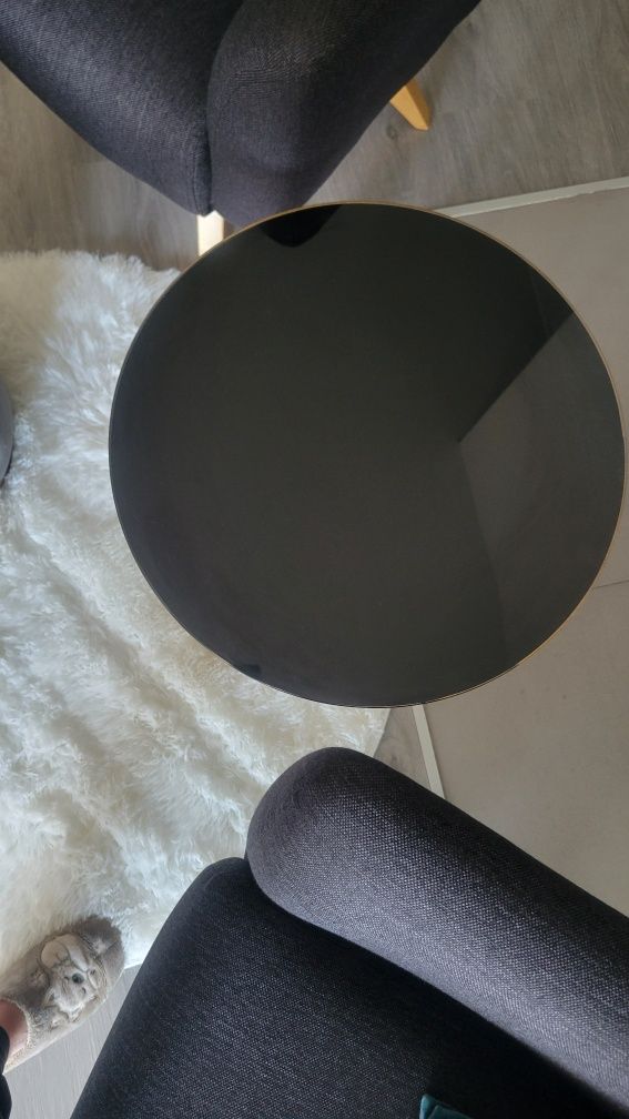 Mesa de Apoio Redonda Preto/Dourado