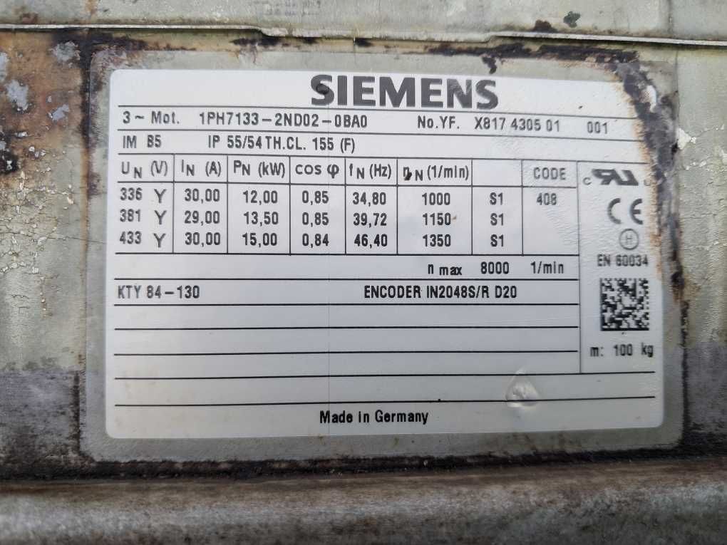 Silnik serwomotor Siemens 12 - 15 kW 1PH7133-2ND02-0BA0