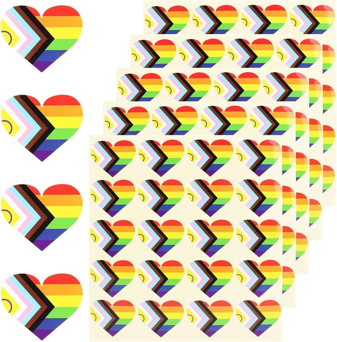500 Sztuk Wodoodpornych Naklejek LGBT Kolorowe Serca Tęczowa Flaga