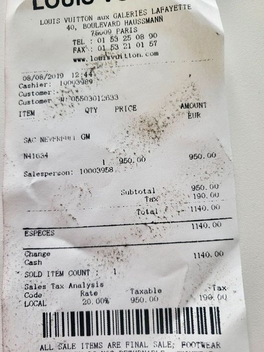 Сумка Louis Vuitton Neverfull GM чек последнее фото