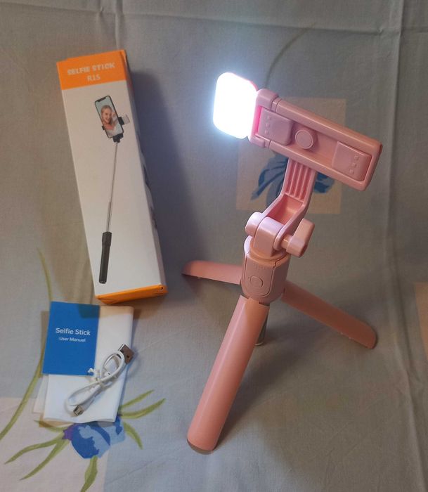Селфи-палка (селфи палка), штатив для телефона R1S + свет