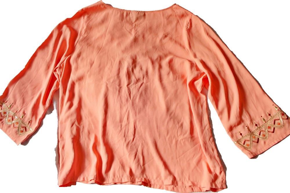 Туника шёлковая коралловая, кремовая,этно орнамент, вышивка, XL,США