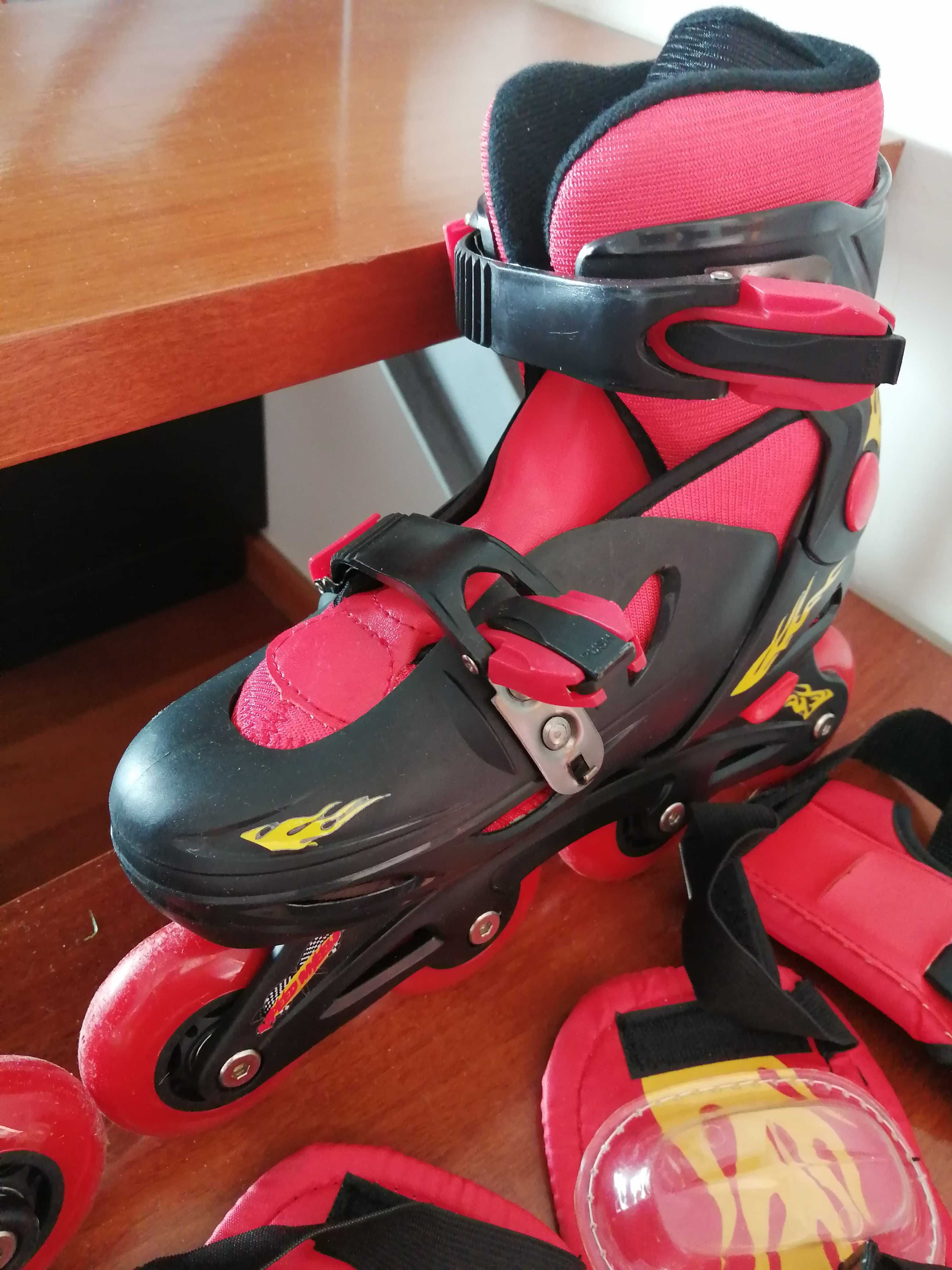 Patins em linha Speed Wheels com cotoveleiras e joelheiras