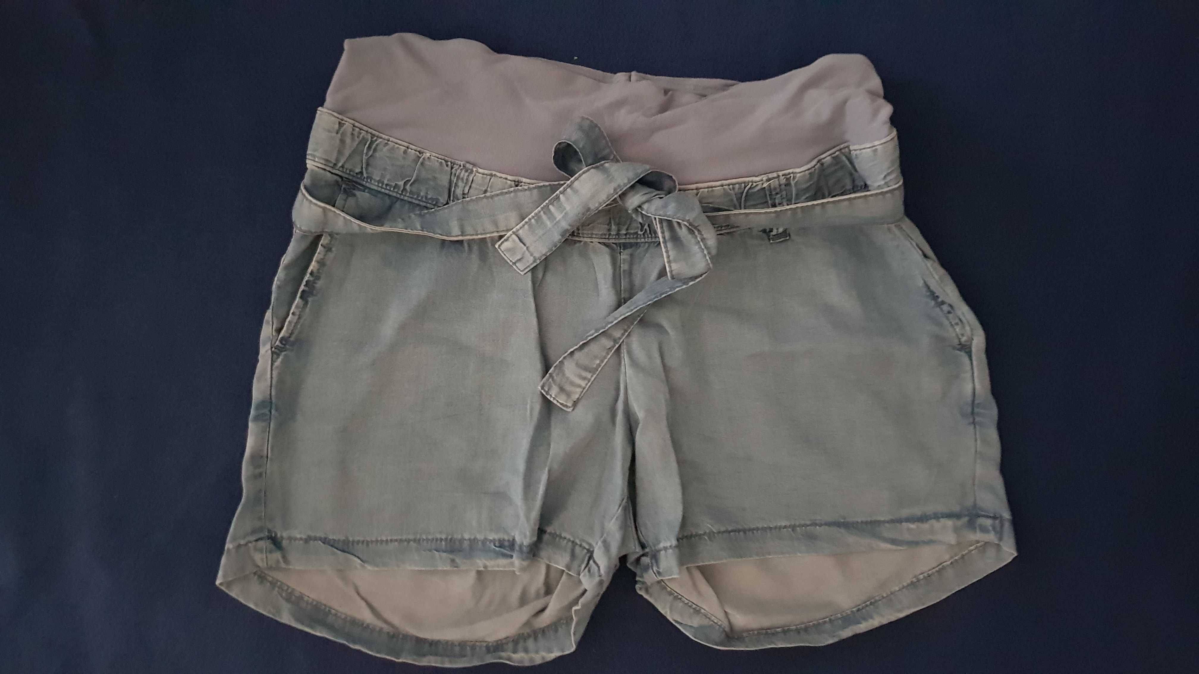 H&M mama M spodenki szorty ciążowe jeansowe lyocel luźne kokarda