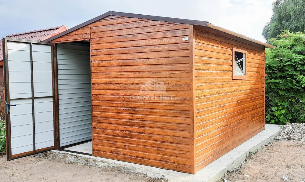 DOMEK OGRODOWY GARAŻ 3MX4M Dwuspad Drzwi Okno Drewnopodobny 3X4 GB258