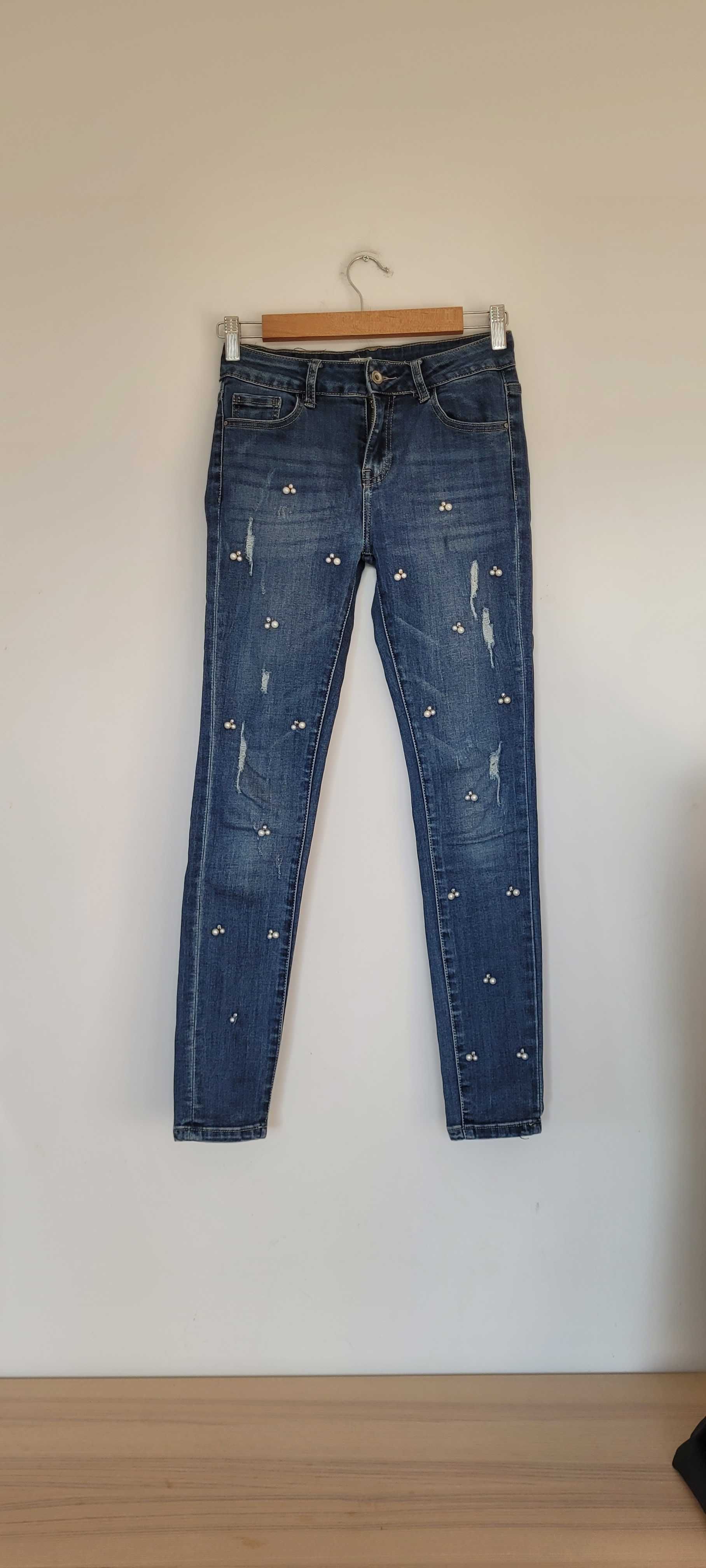 Niebieskie spodnie jeans perełki przetarcia Redial,roz38