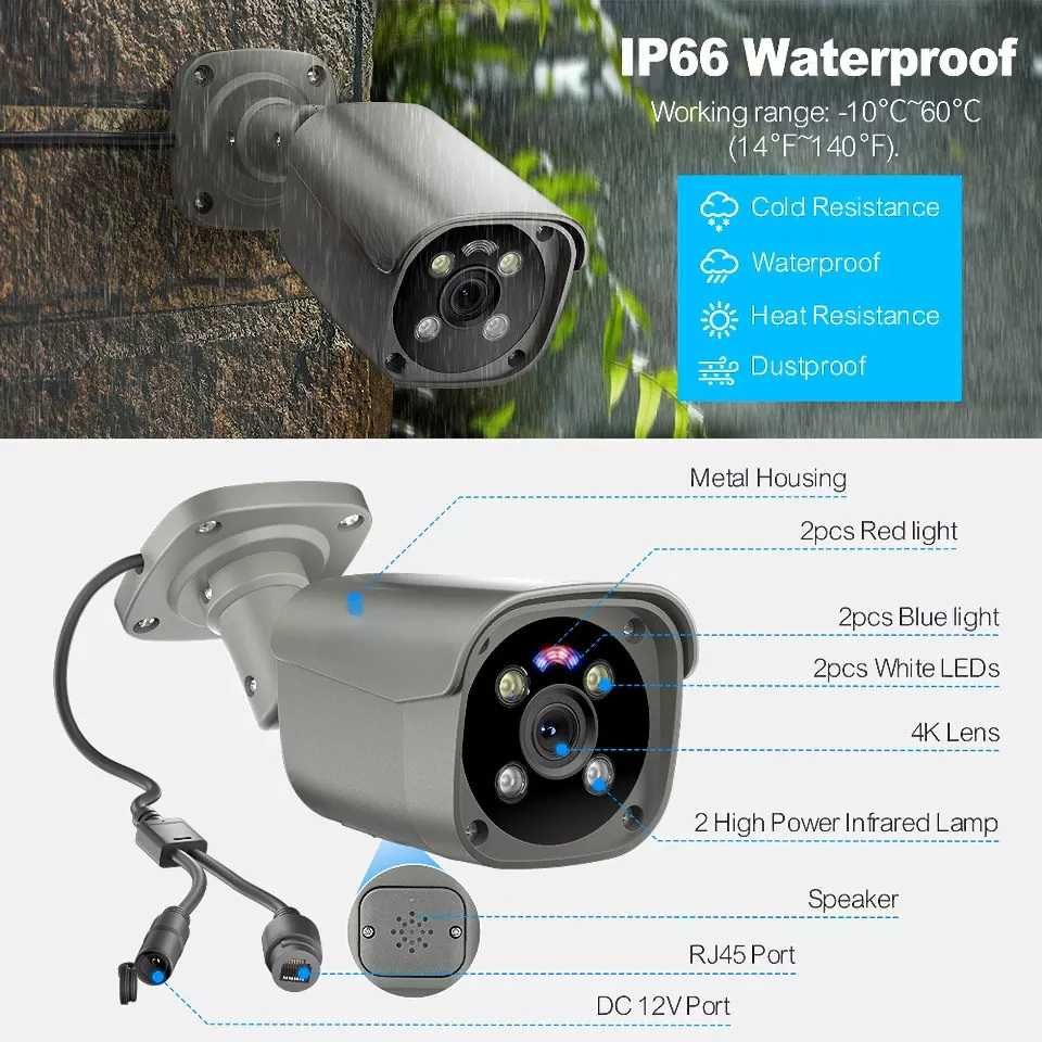 Kamera IP Ultra HD 8mpx 4K POE dwukierunkowe audio ONVIF metalowa IP66
