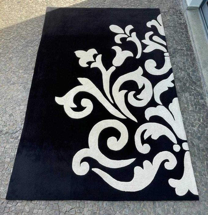 Tapete de pelo curto preto e branco 200x290