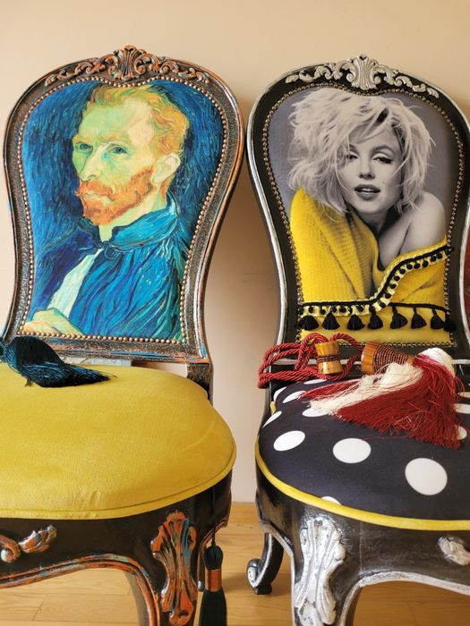 Zabytkowe luksusowe кrzesło Marilyn Monroe i Van Gogh dzieło sztuki