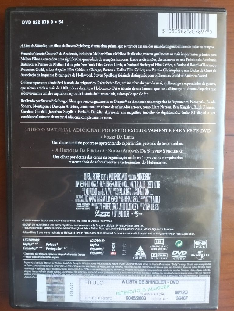 DVD duplo A Lista de Schindler